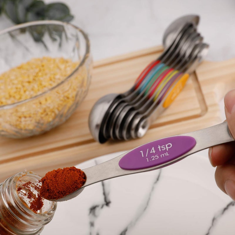forkmannie Magnetic Measuring Spoons Set of 5 Stainless Steel Dual Sided Stackable Teaspoon for Measuring Dry and Liquid Ingredients (Color) - Image 3